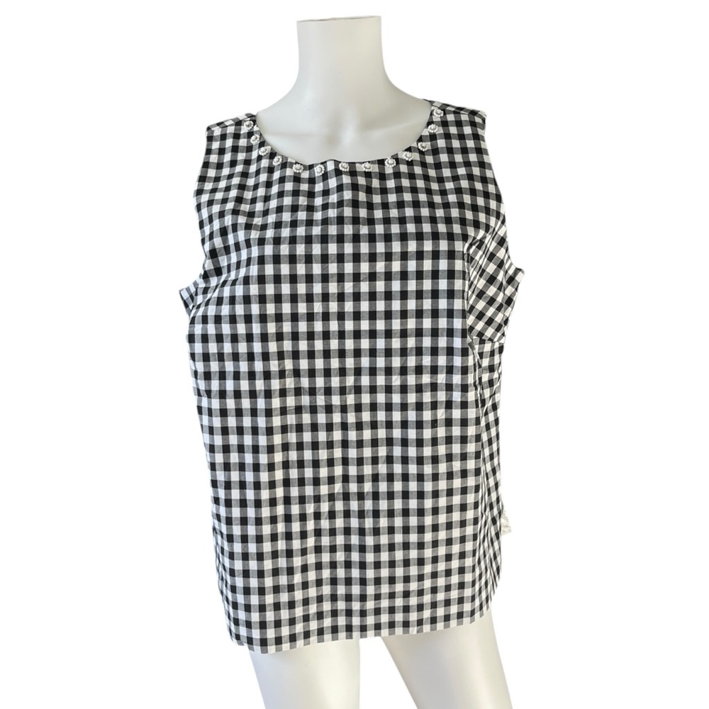 Talbots Sleeveless Blouse Black White Gingham Plaid Womens Plus Size 14W Petite